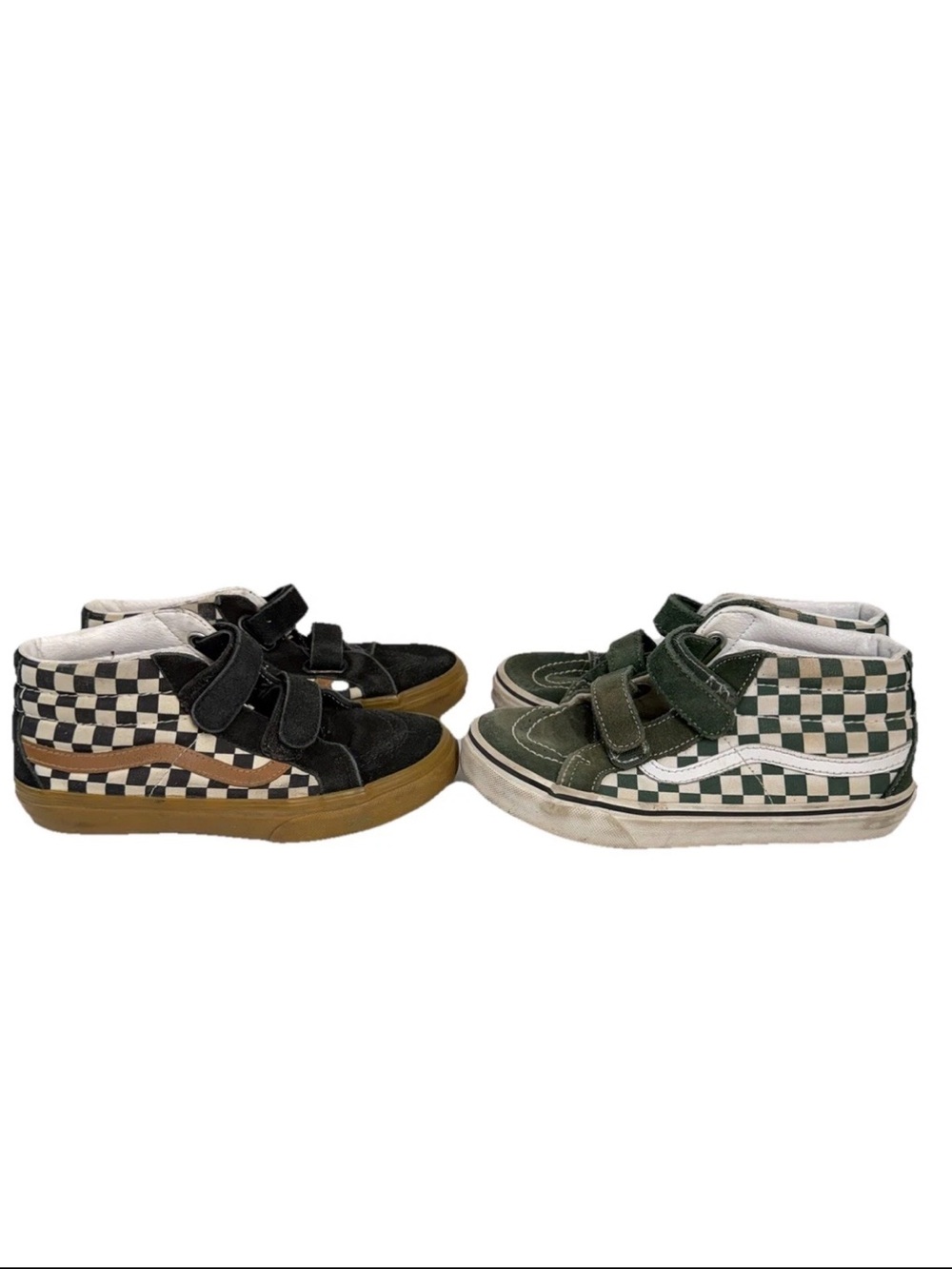 Vans Kids Checkerboard High-Top Velcro Sneakers - Black & Green